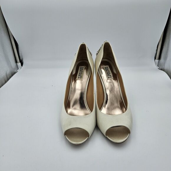Badgley Mischka Kiara Open Toe Wedding Satin Crystal Embellished High Heels Sz 9 - Picture 2 of 8
